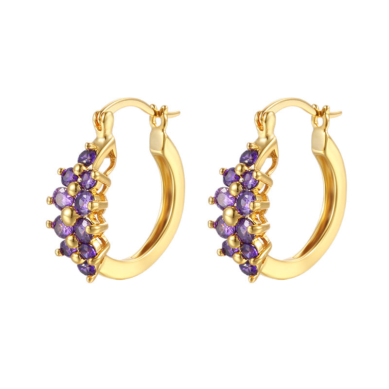 Luxury Purple Zircon Gold Plated Fashion Commuter High Sense Earrings