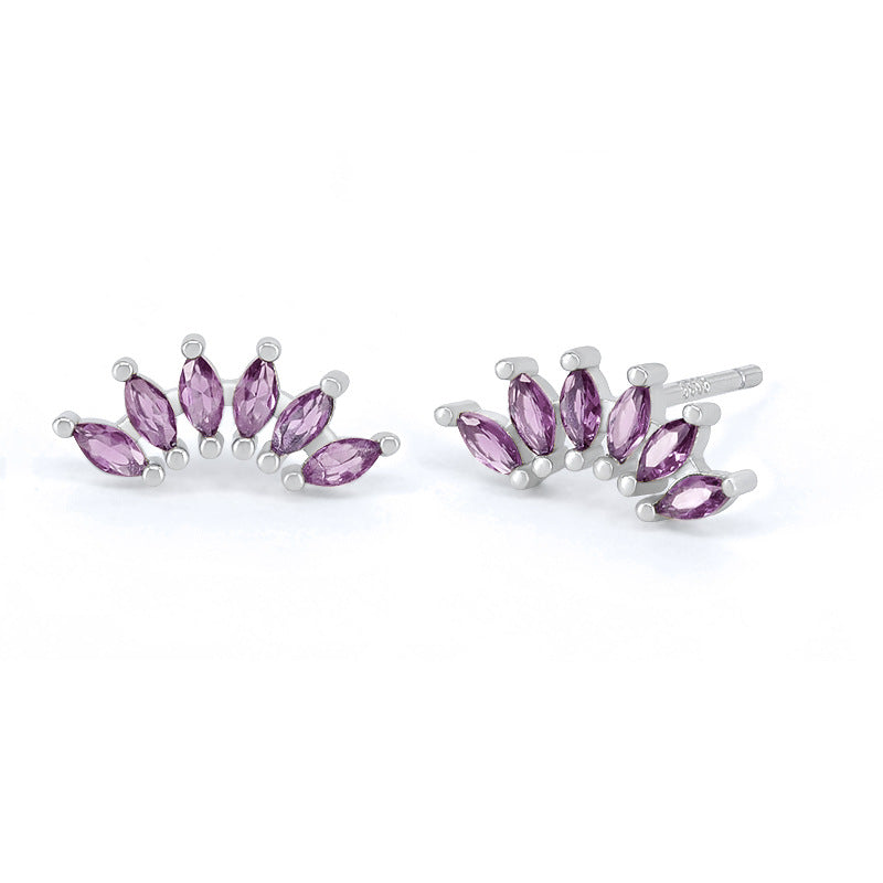 Needle Light Luxury Color Six Stone Retro Minority Design Refined Stud Earrings