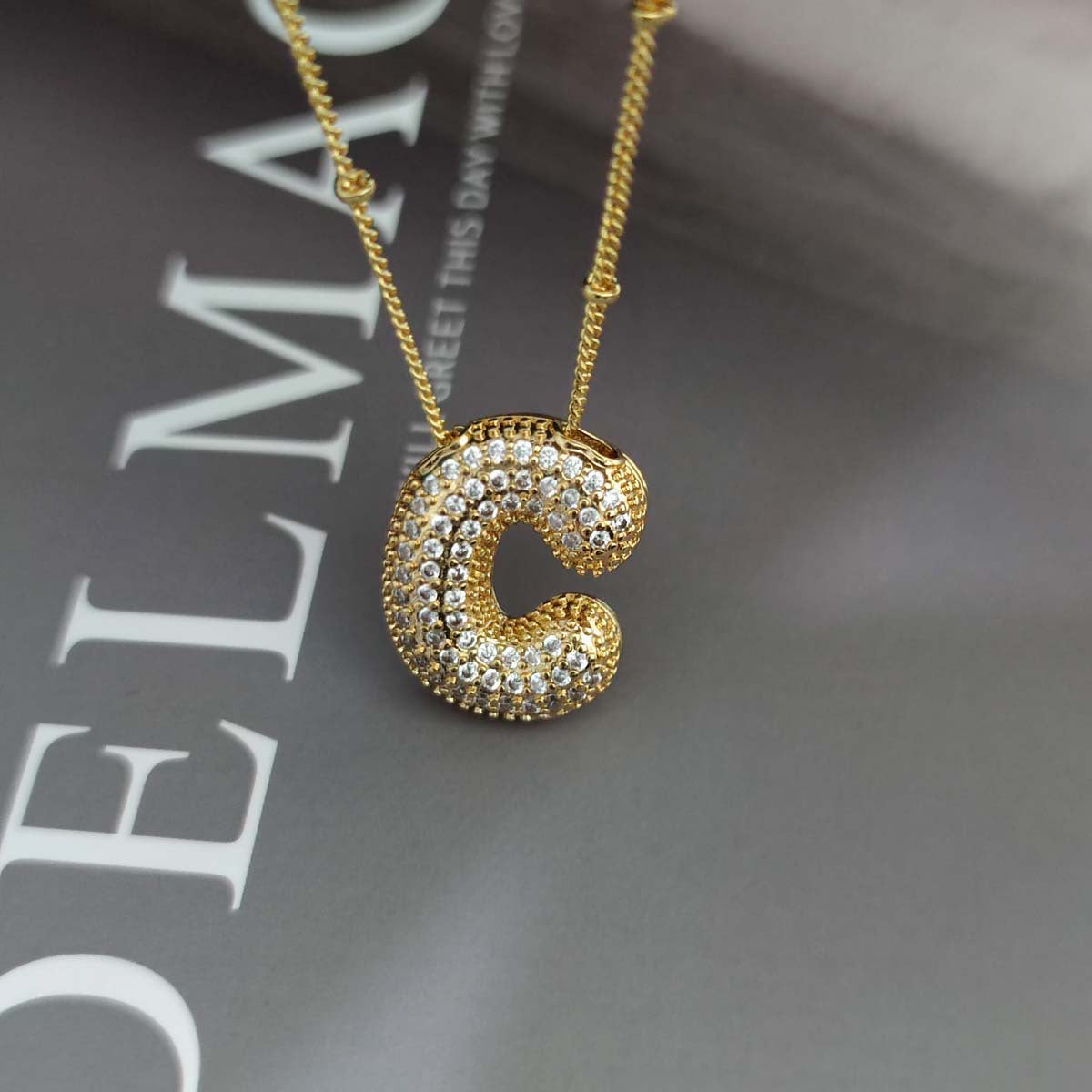 Gold Zircon Chubby Balloon Bubble English Pendants