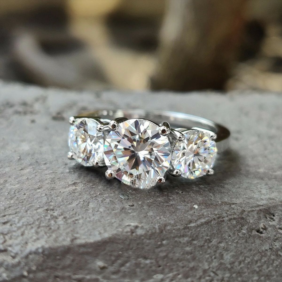 Fashion Three Shining Diamond Zircon Female Proposal Engagement Ring