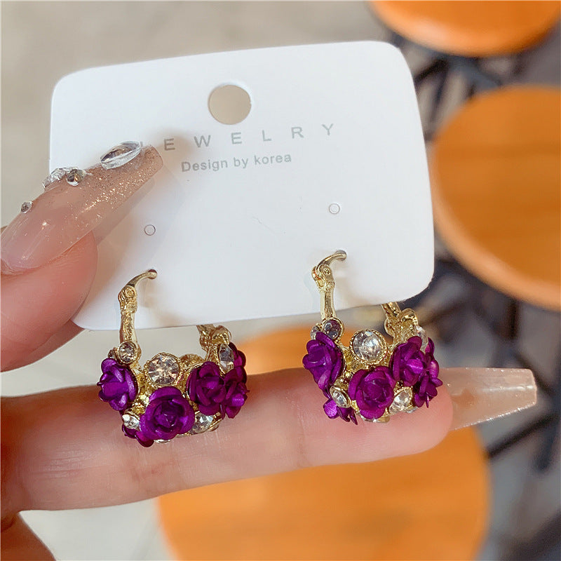 Women's Design Rose Flower Basket Ear Clip Stylish Simple Versatile Refined Stud Earrings