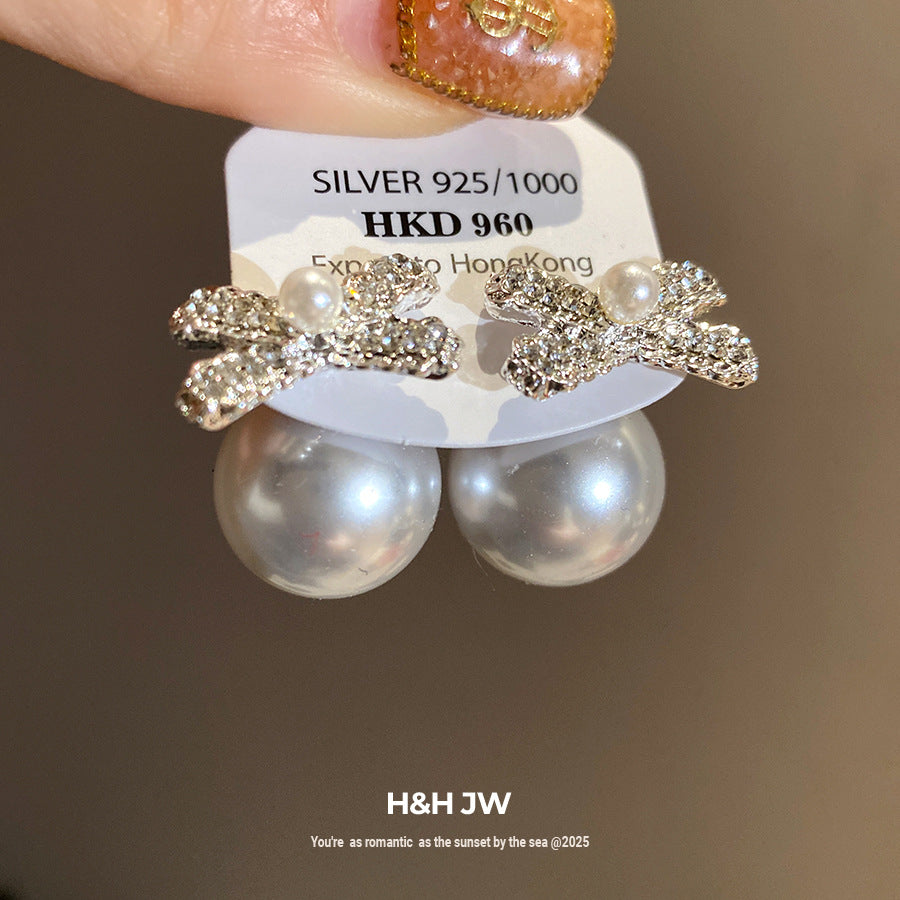 Bow Pearl French Retro Simple Fashion Light Earrings