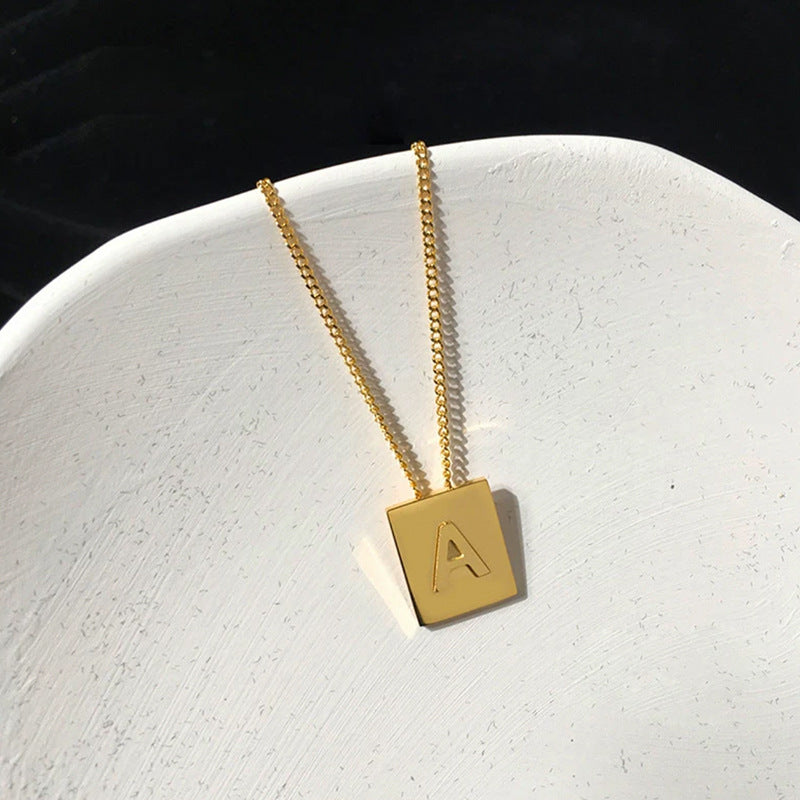 Letter Square Plate English Gold Female Clavicle Necklace