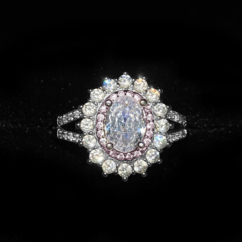 Imitation Aquamarine Sunflower Female Luxury Full Diamond Rings