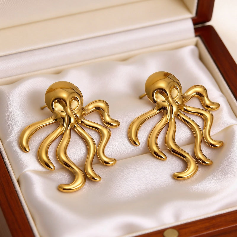 Stainless Steel Octopus Niche Trendy Marine Style Stud Earrings