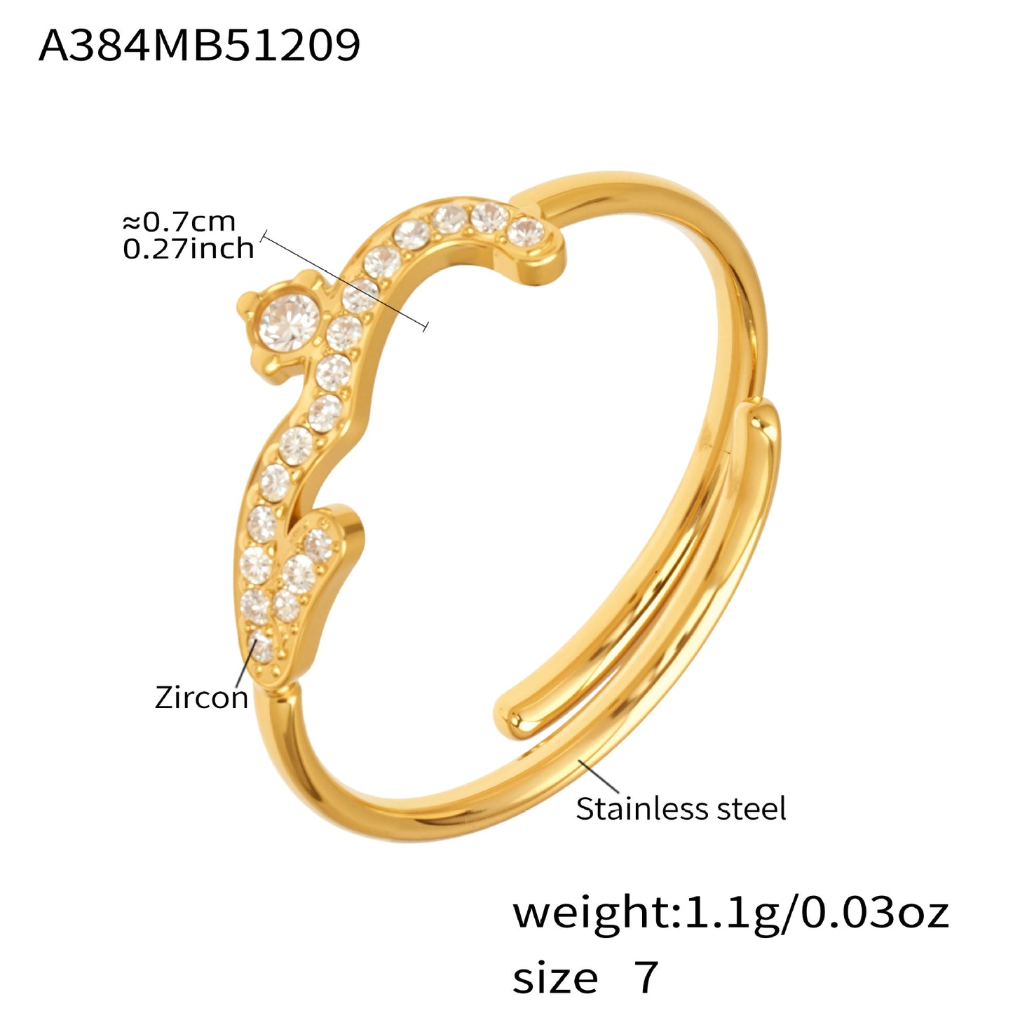 Steel Fine Diamond Inlaid Zircon Opening Gold Ring