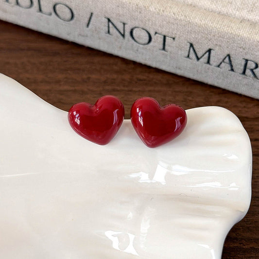 Women's Red Pearl Ear Retro Elegant High-grade Light Earrings