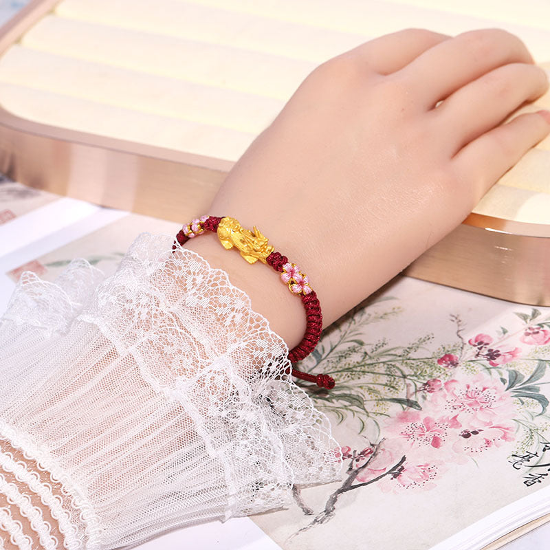 Women's Drawing Pi Alluvial Gold Plated Red Rope Jewelry Bracelets