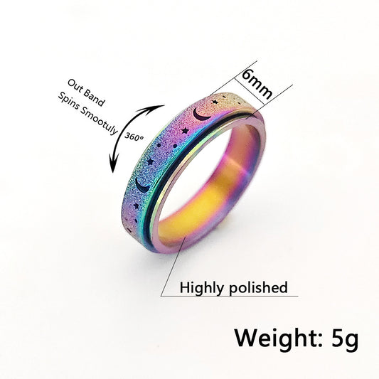 Women's Hollow Star Moon Stainless Steel Rotatable Rings