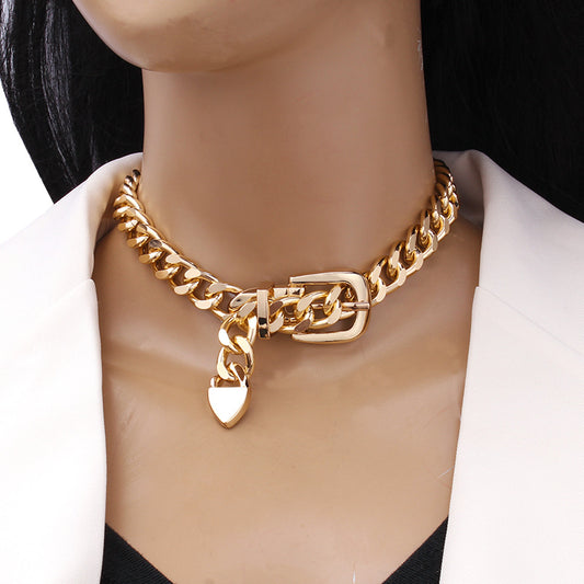 Thick Chain Buckle Clavicle Hip Hop Necklaces