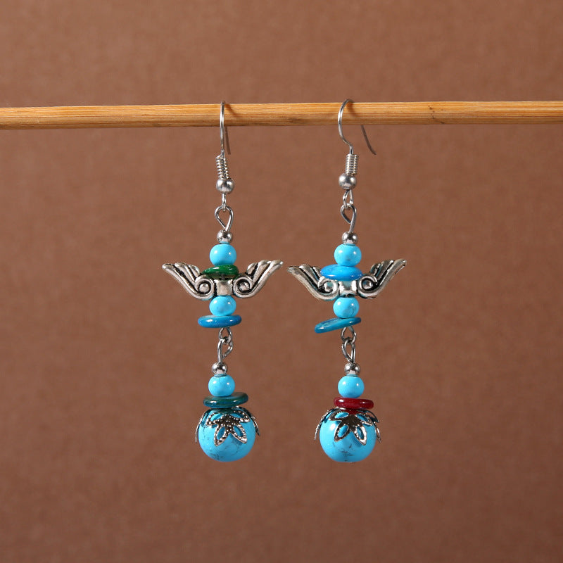 Tassel Turquoise Retro Minority Ethnic Style Graceful Personality Tibetan Earrings