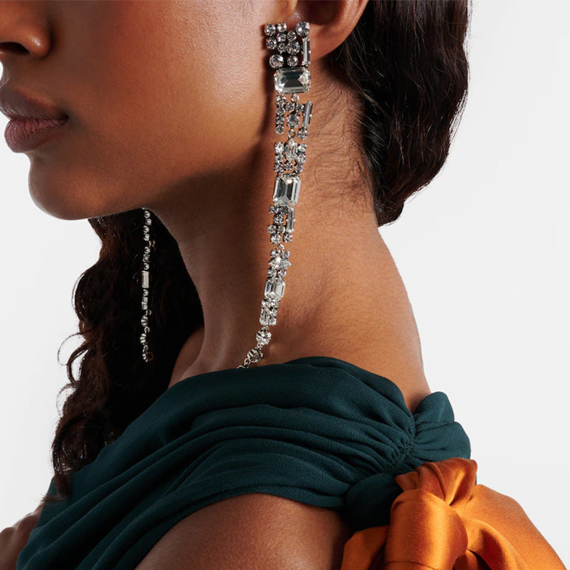 Women's Geometric Exaggerated High Sense Rhinestone Eardrops Earrings