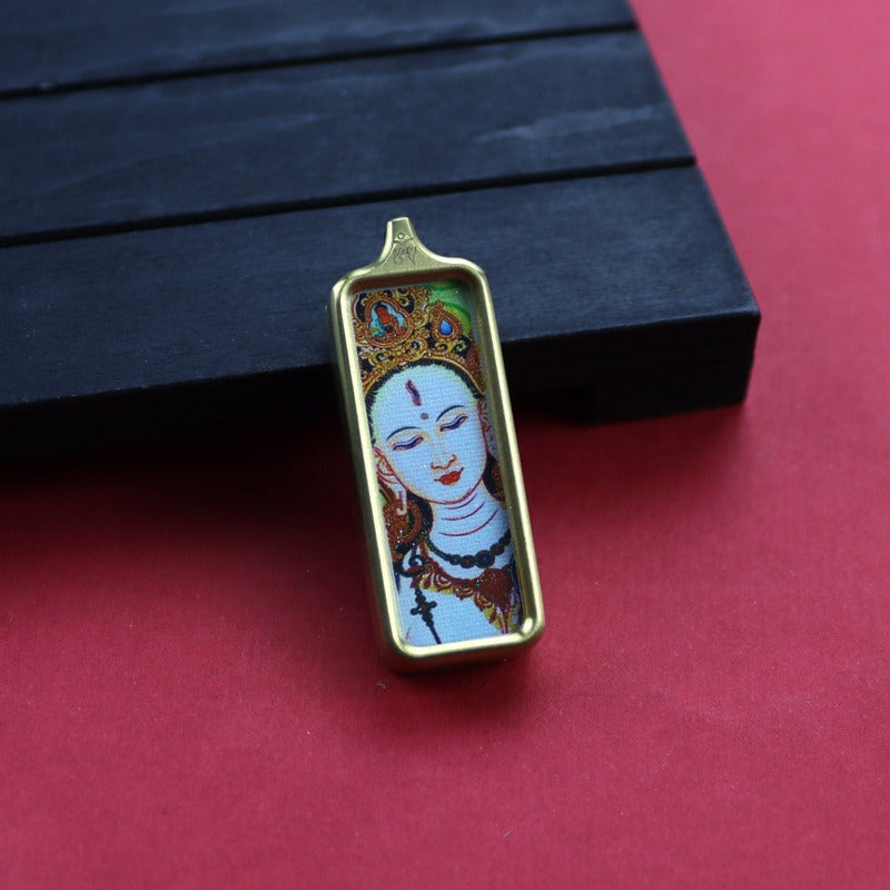 Tibetan Square Hand Painted Golden Outline Eight Patron Pendants