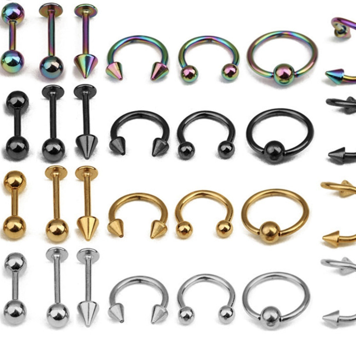 Tongue Pin Mixed Suit Stainless Steel Labret Eyebrow Nose Belly Stud Earrings