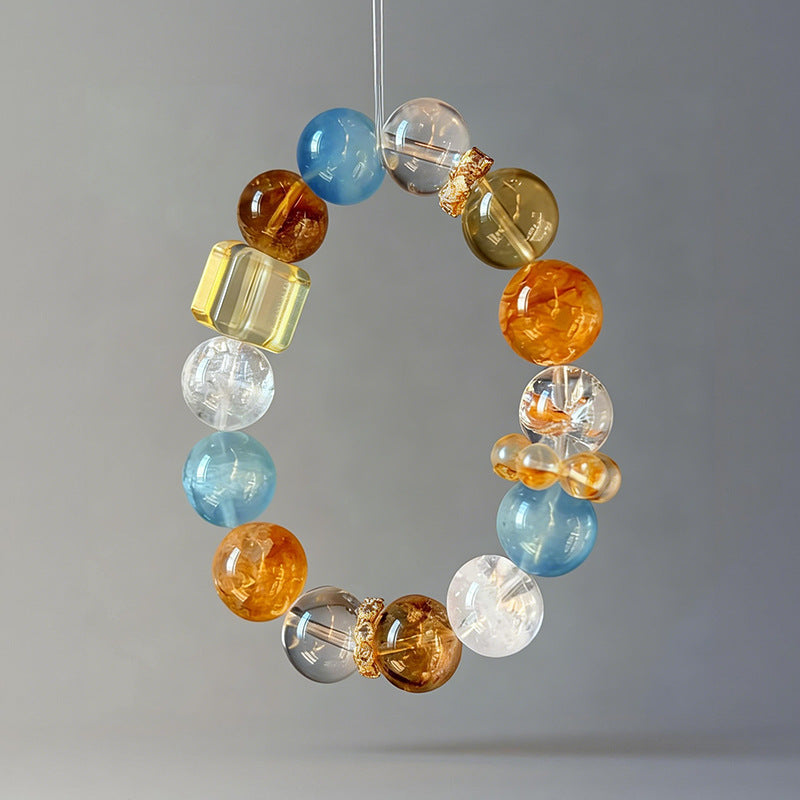 Warm Island Shimmer Natural Yellow Glue Flower Snowflake Ghost Crystal Bracelet