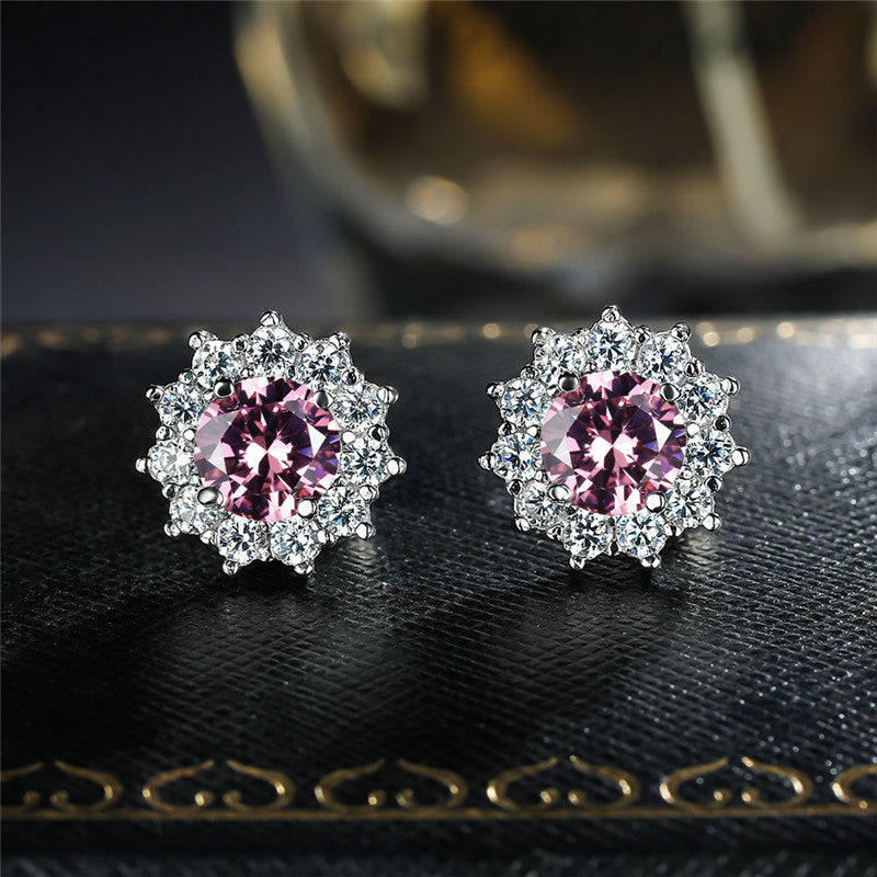 Women's Snowflake Pink Diamond Zircon Fashion Sunflower Stud Earrings