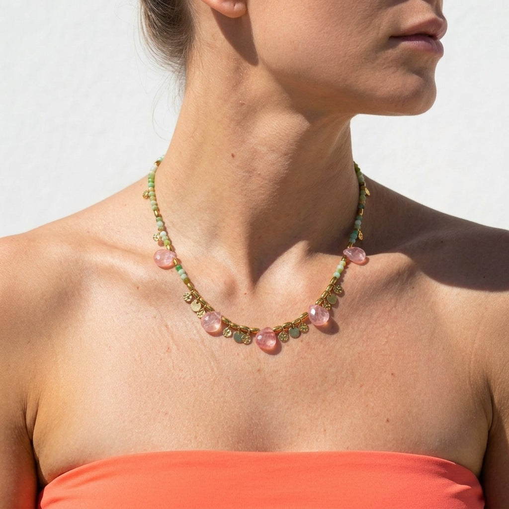 Women's Green Natural Stone Seaside Beach Style Water Necklace