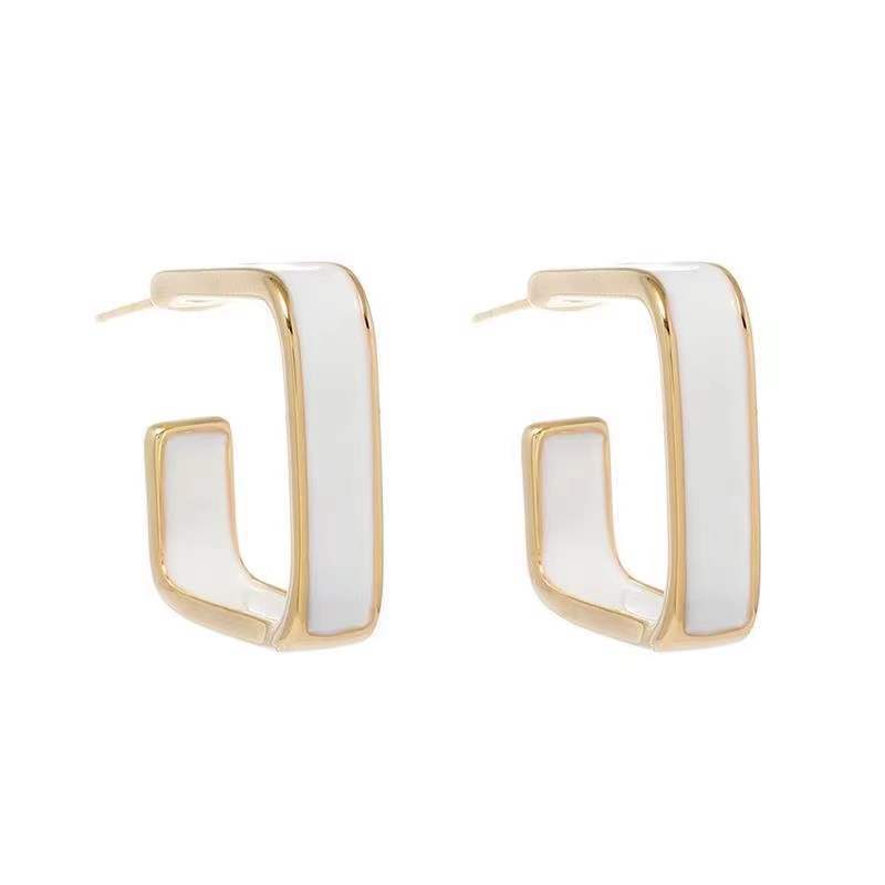 Sier Needle Tide Retro French Drip Glazed Earrings