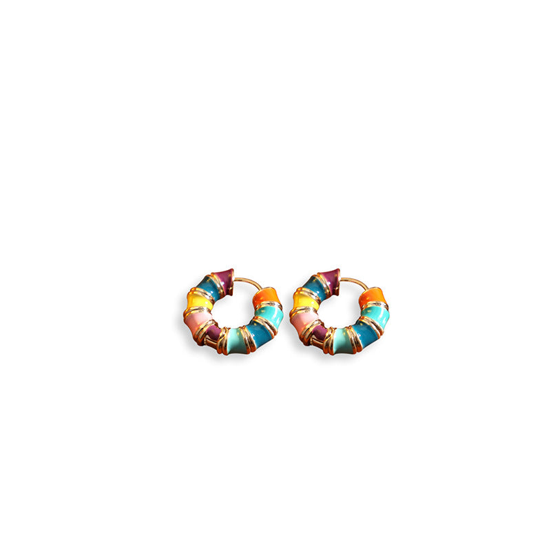 Plating Dripping Circle Enamel Color Ear Earrings