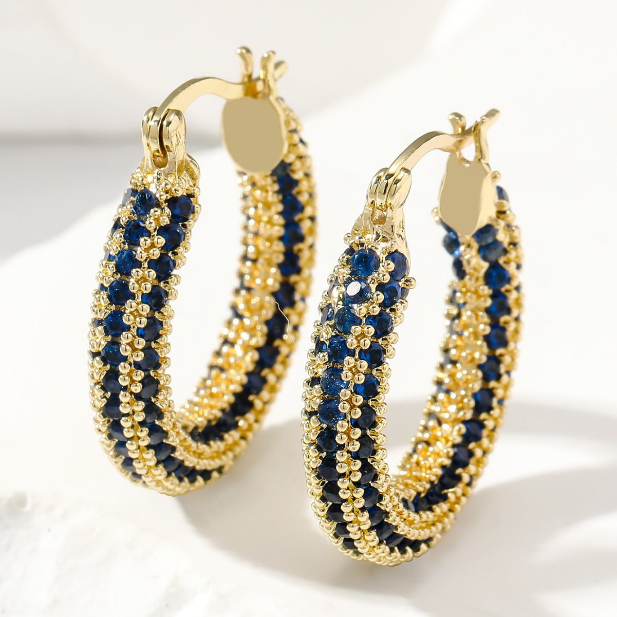 Elegant Simple Fashionable Color Round Ear Clip Micro Inlaid Zircon Rings