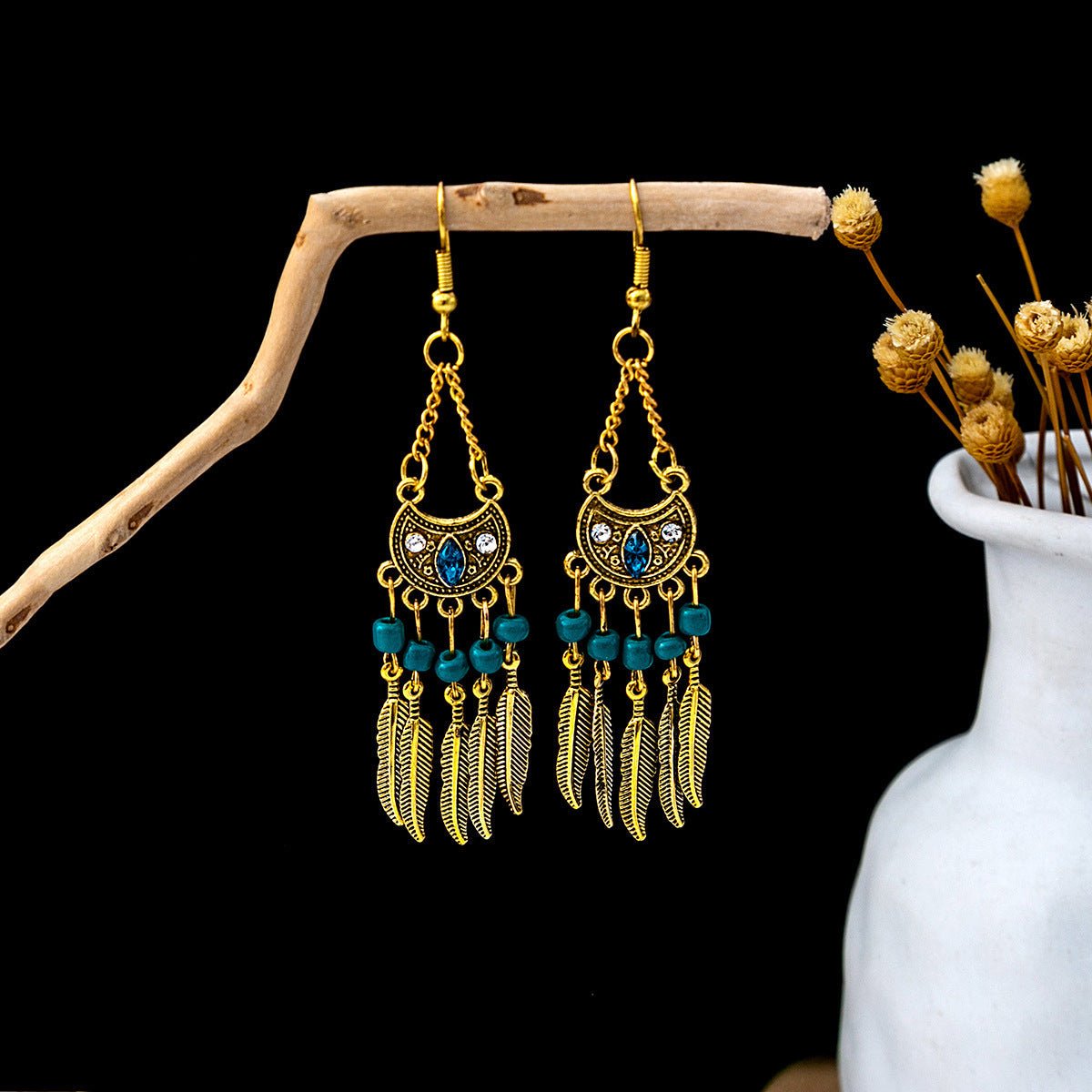 Metal Alloy Retro Ethnic Style Geometric Water Drop Round Bell Earrings