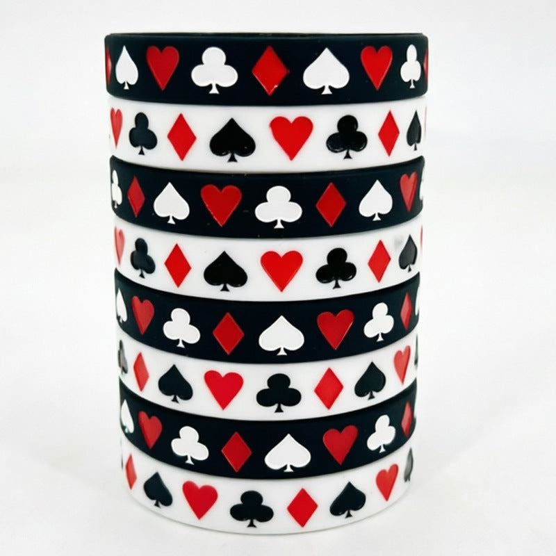 Women's & Men's Poker Color Silicone Filling Chess Card Rubber Bracelet