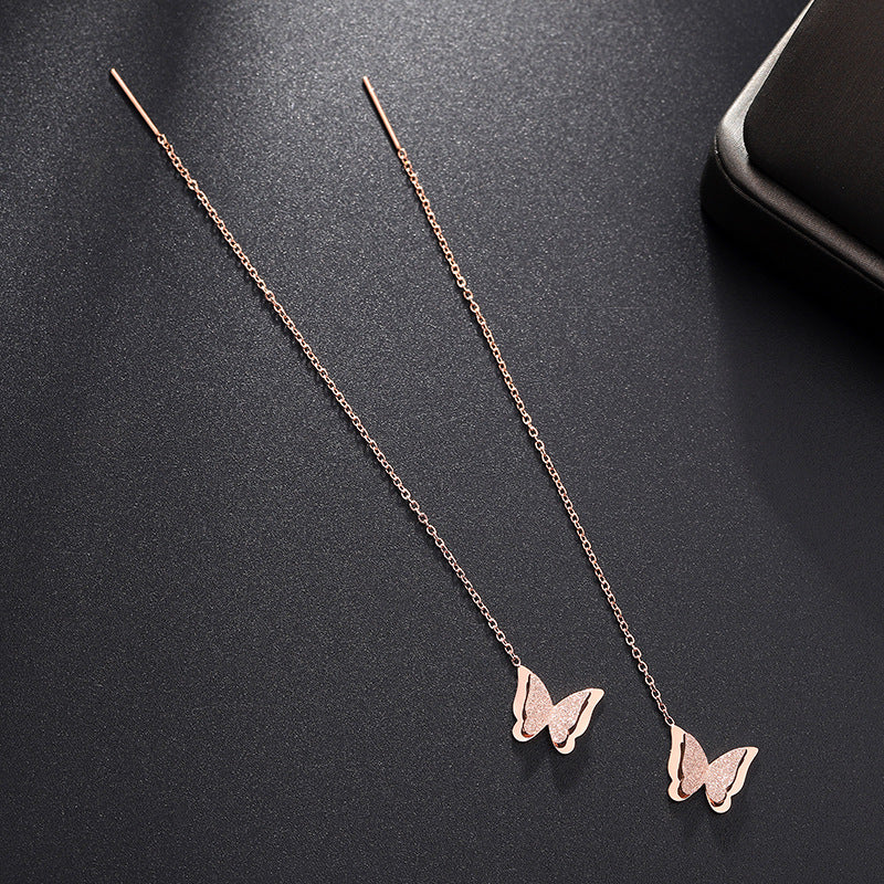 Women's Titanium Steel Temperamental Golden Butterfly Long Design Ear Line