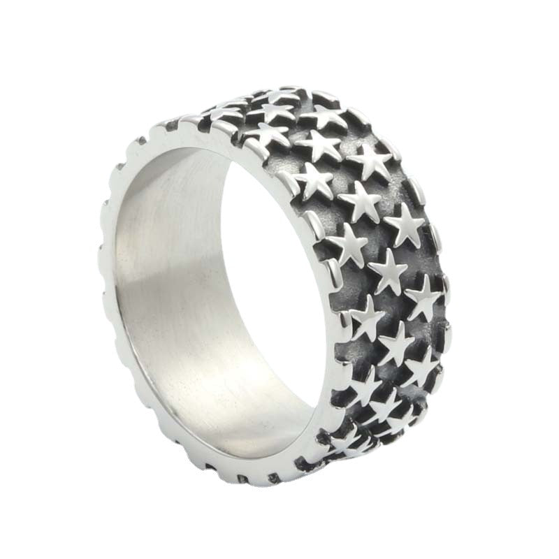 Men's Steel Pentagram Retro Trendy Punk Stainless Ring