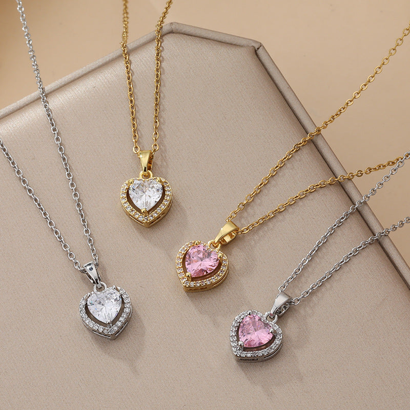 Women's Heart-shaped Zircon Titanium Steel Light Luxury Necklace