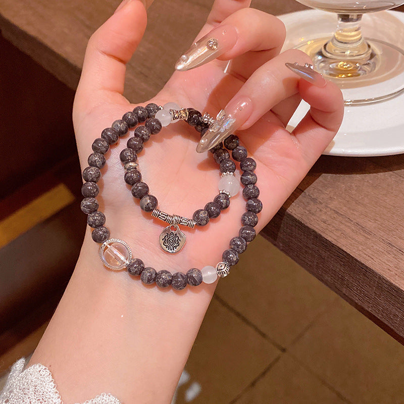 Women's High-grade Pearl Chinese Ancient Style Obsidian Beaded Bracelet