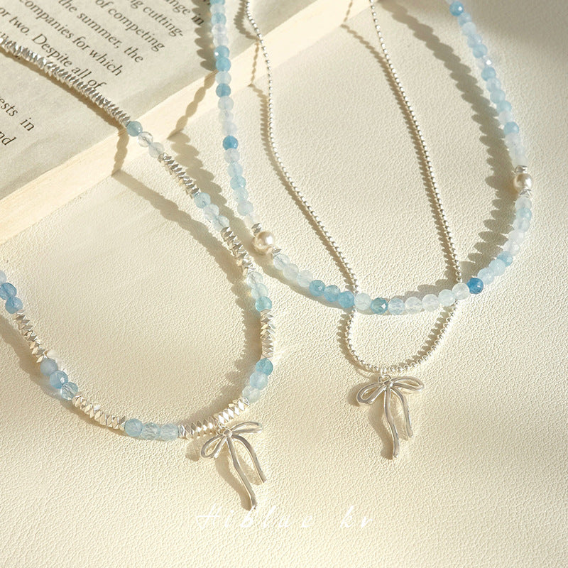 Korean Style Light Luxury Minority Blue Beaded Small Pieces Of Necklaces