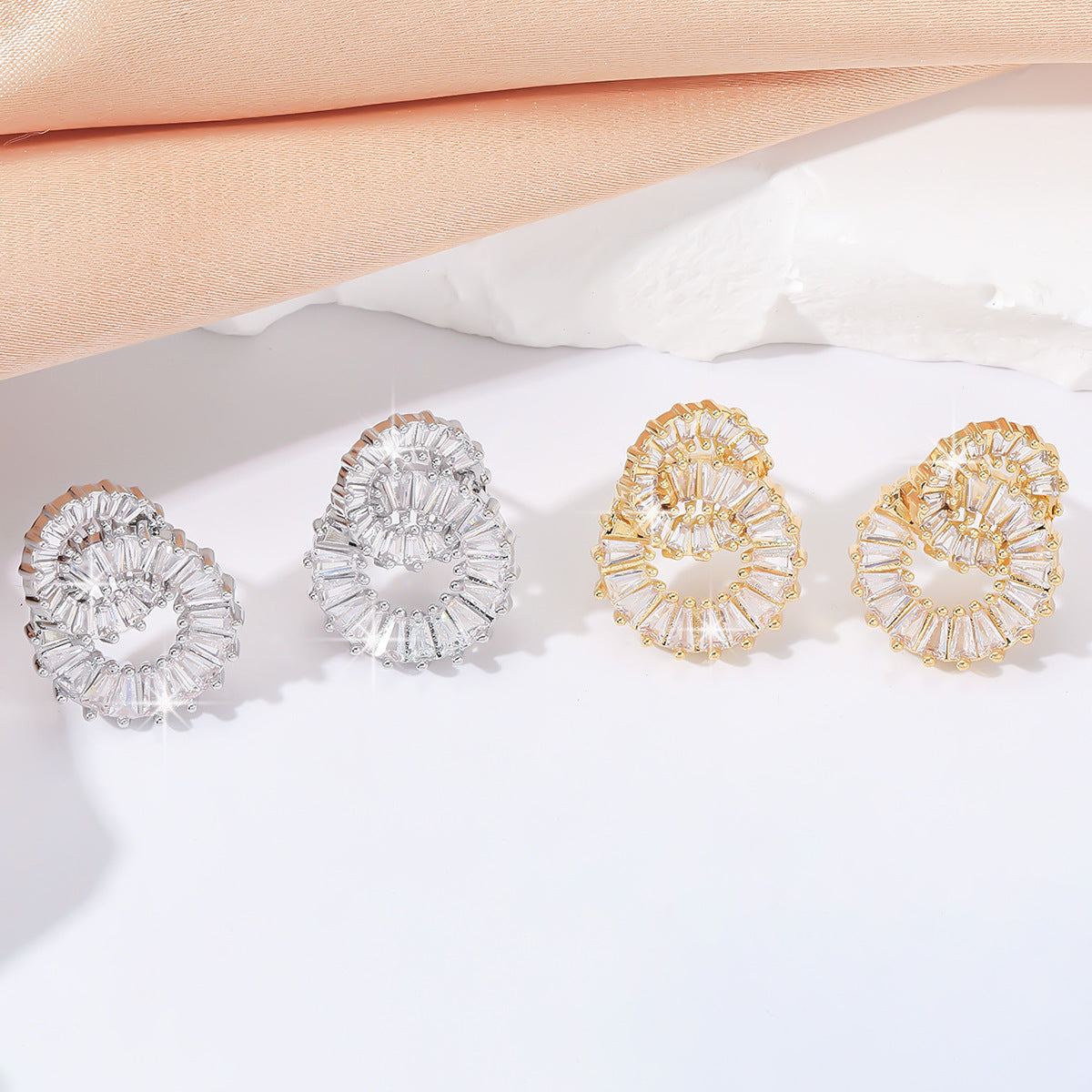Zircon Female Sier Simple Double Design Sense Ear Clip Exquisite Earrings