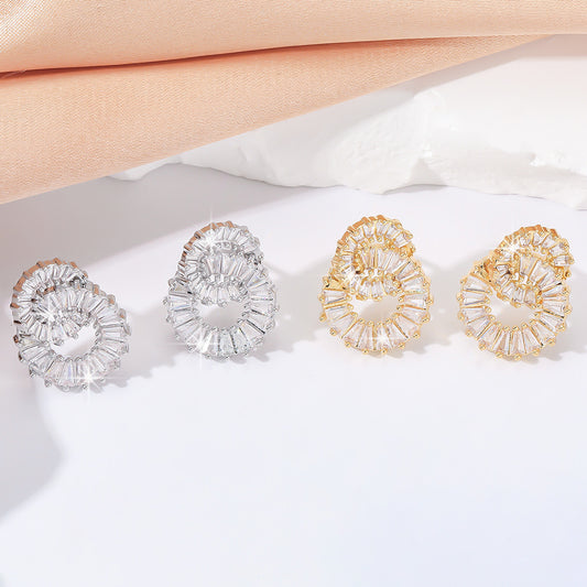 Zircon Female Sier Simple Double Design Sense Ear Clip Exquisite Earrings
