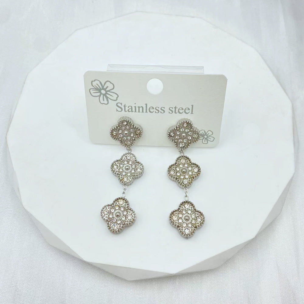 Titanium Steel Clover Diamond Do Not Fade Earrings