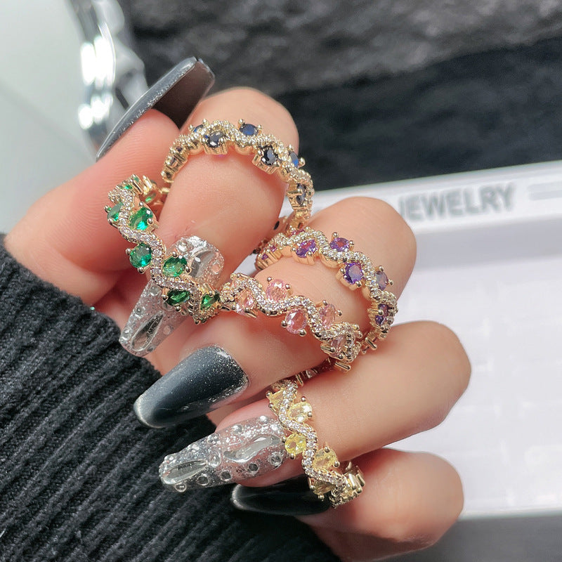 French Retro Fashion Sweet Cool Colorful Crystals Rings