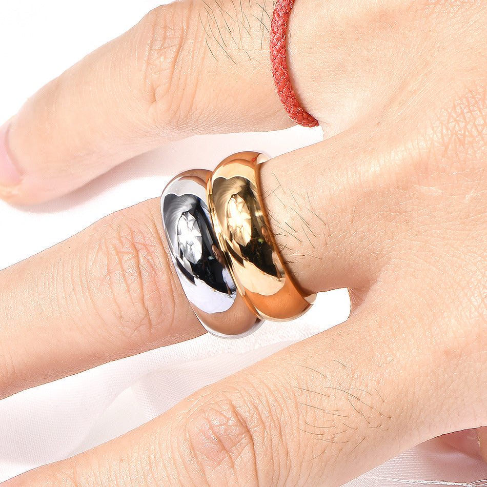 Wide-brimmed Textured Stainless Steel Simple Female Rings