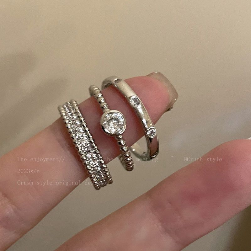 Simple Zircon Metal Open Suit Female Design High Sense Index Ring