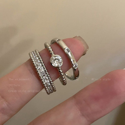 Simple Zircon Metal Open Suit Female Design High Sense Index Ring