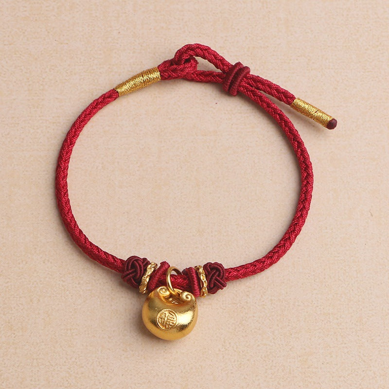 Women's & Men's Red Rope Alluvial Gold Ingot God Of Bracelets