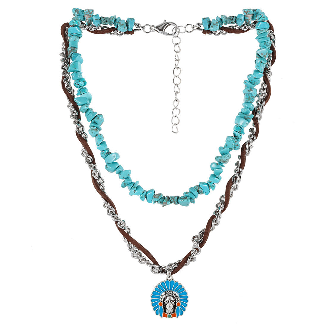 Ornament Turquoise Bohemian Style Twin Clavicle Necklaces