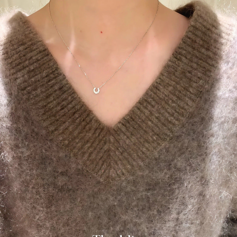 Women's Gold-plated Full Diamond U-shaped Horseshoe Life Light Luxury High-grade Simple Necklace