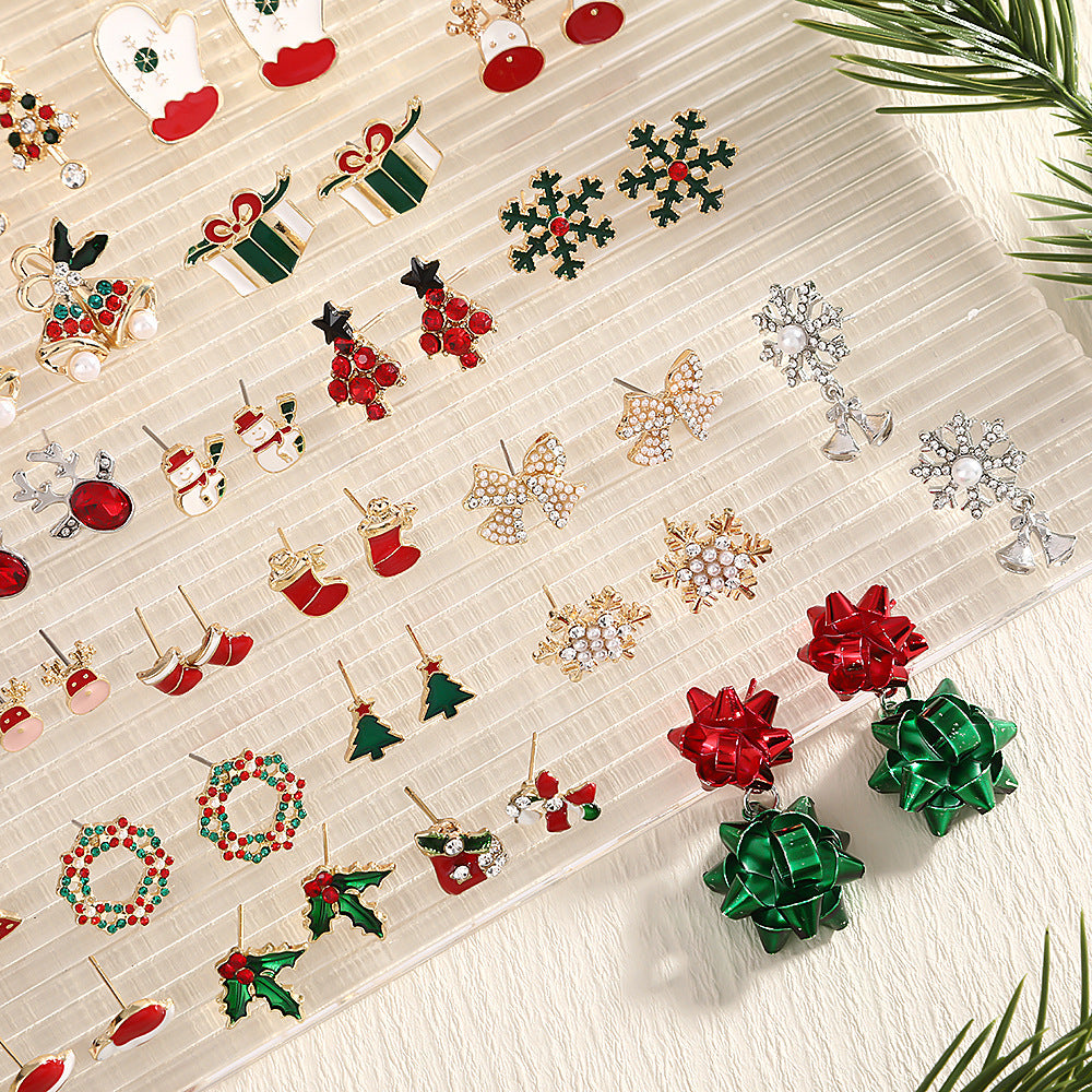 Fashion Elk Tree Snowflake Rhinestone Personalized Stud Earrings
