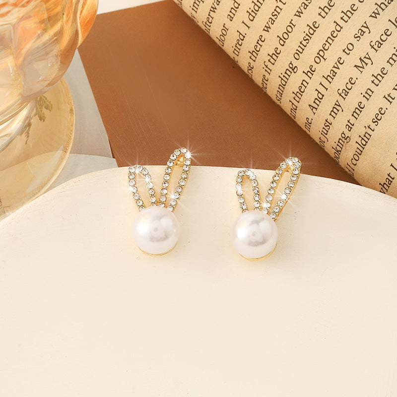 Simple Retro Sier Needle Pearl High Sense Ear Earrings