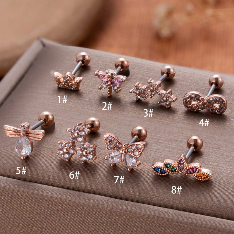 Rod Zircon Ear Bone Pink Zirconium Earrings