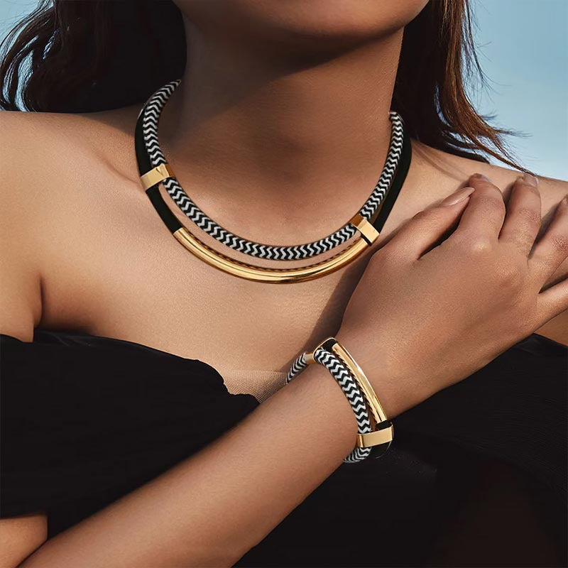 Graceful Women's Personalized Braided Rope Tube Jewelry Set