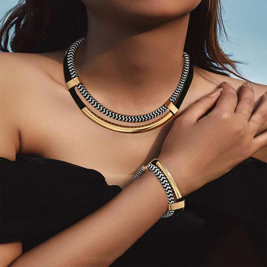 Graceful Women's Personalized Braided Rope Tube Jewelry Set