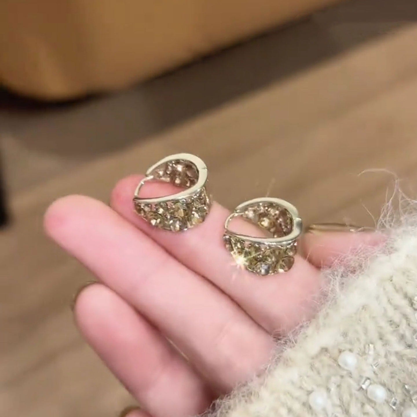 Coffee Color Diamond Water Drop Ear Clip Design Sense Female Earrings