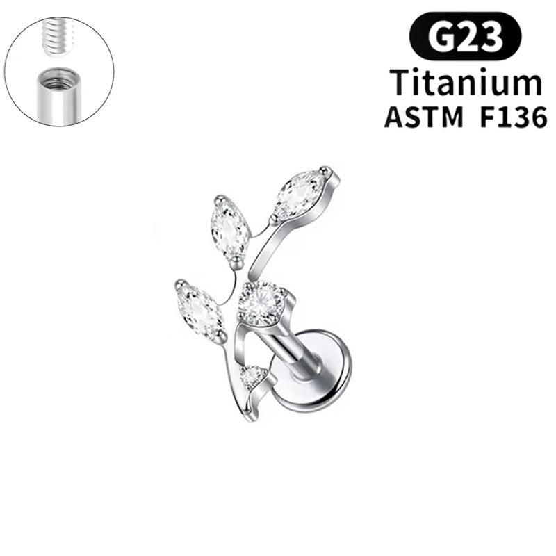Titanium Alloy Flower Piercing Internal Thread Horse Eye Real Gold Stud Earrings
