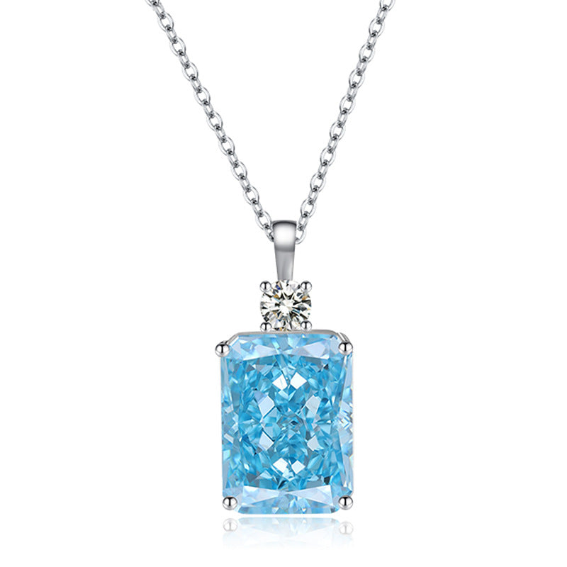 Women's Carat Super Flash Sea Blue Ice Flower Cut High Pendants