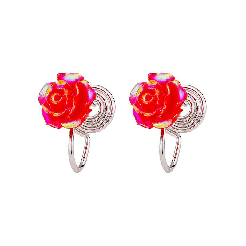 Transparent Colorful Rose Simple Niche Commuter Style Temperamental Lady Gentle Stud Earrings